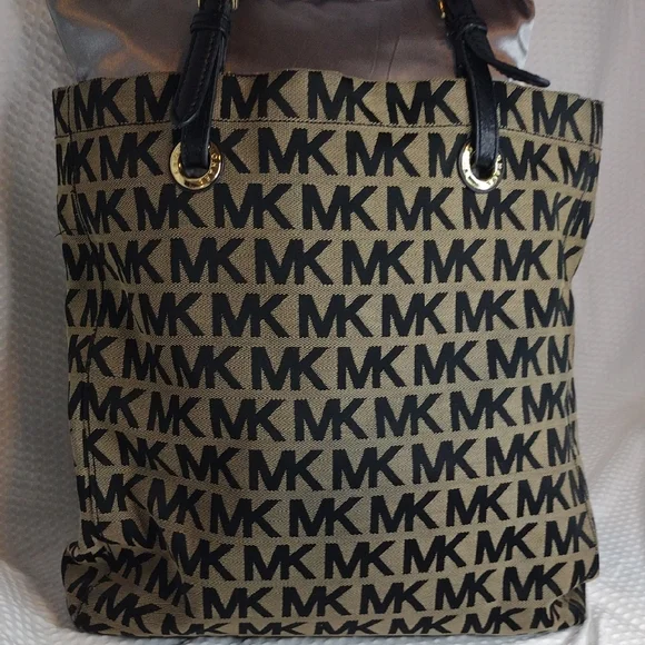 Michael Michael Kors Signature Black and Tan Canvas Tote - Picture 5 of 13
